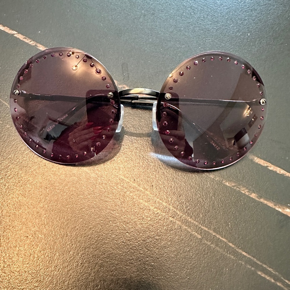 Brian Atwood Embellished Sunglasses Round Purple - Picture 2 of 8